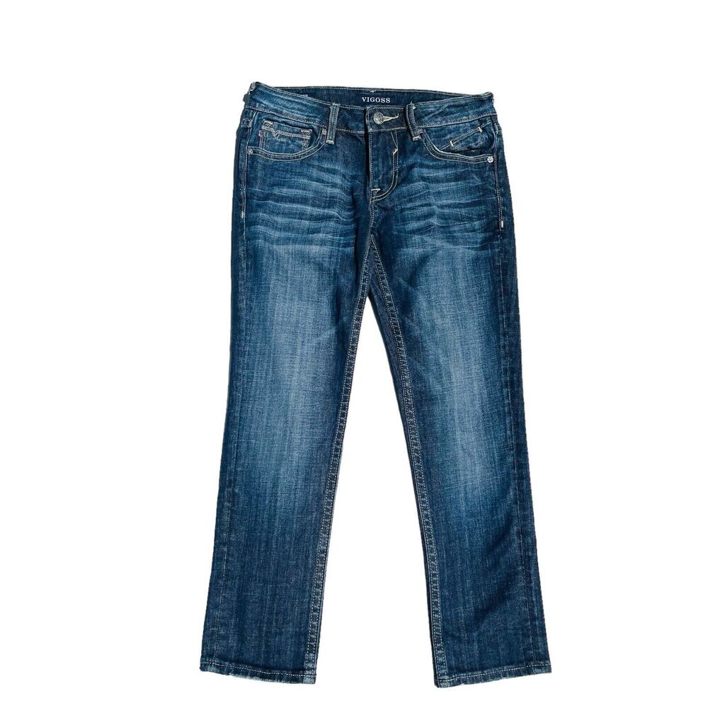 Vigoss Blue Denim Jagger Capri Crop Stretch Jeans Size 28x24 Pockets Belted